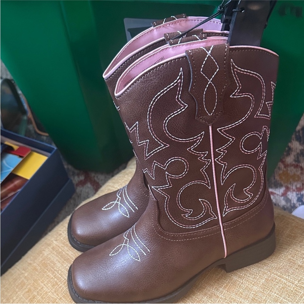 Brown and Pink Western Boots